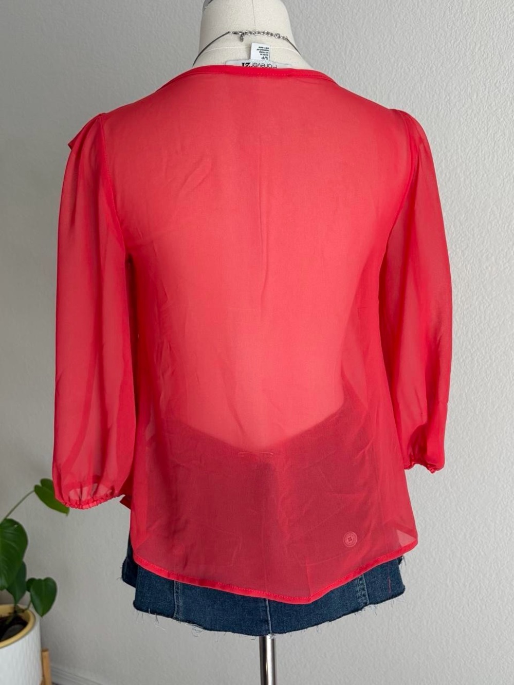 Red Ruffle-Front Sheer Blouse - Picture 4 of 8
